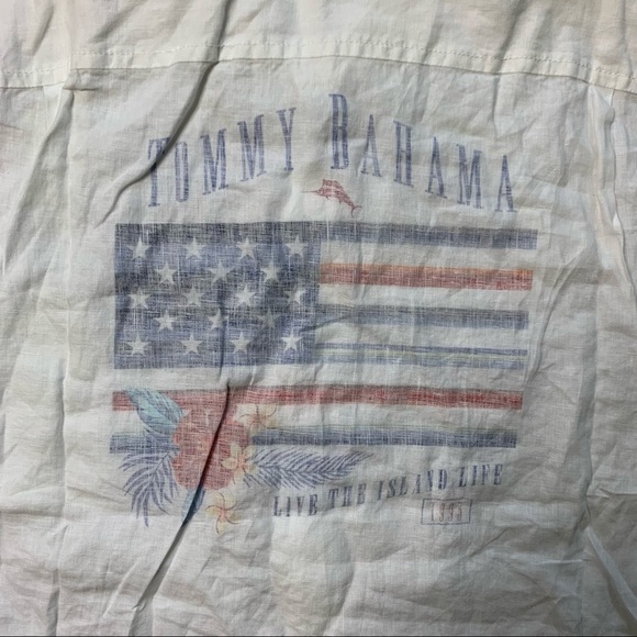 Tommy Bahama New With Tags Men's Star Spangled Bahama Flag Print Linen Shirt - Picture 5 of 12